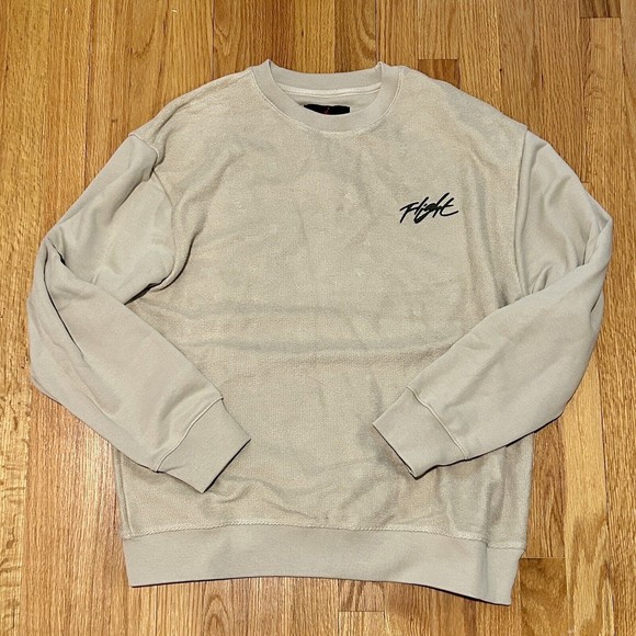 Air Jordan Flight Heritage Men’s Size L Beige Olive Green Crew Sweatshirt - Picture 2 of 5